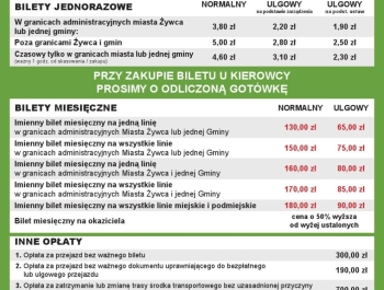 INFORMACJA MZK ŻYWIEC -  Cennik obowiązujący od 1 września. Zmianie uległy jedynie ceny biletów miesięcznych. - zdjęcie1