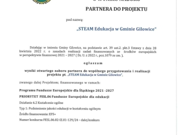 OGŁOSZENIE O WYNIKU NABORU PARTNERA DO PROJEKTU - zdjęcie1